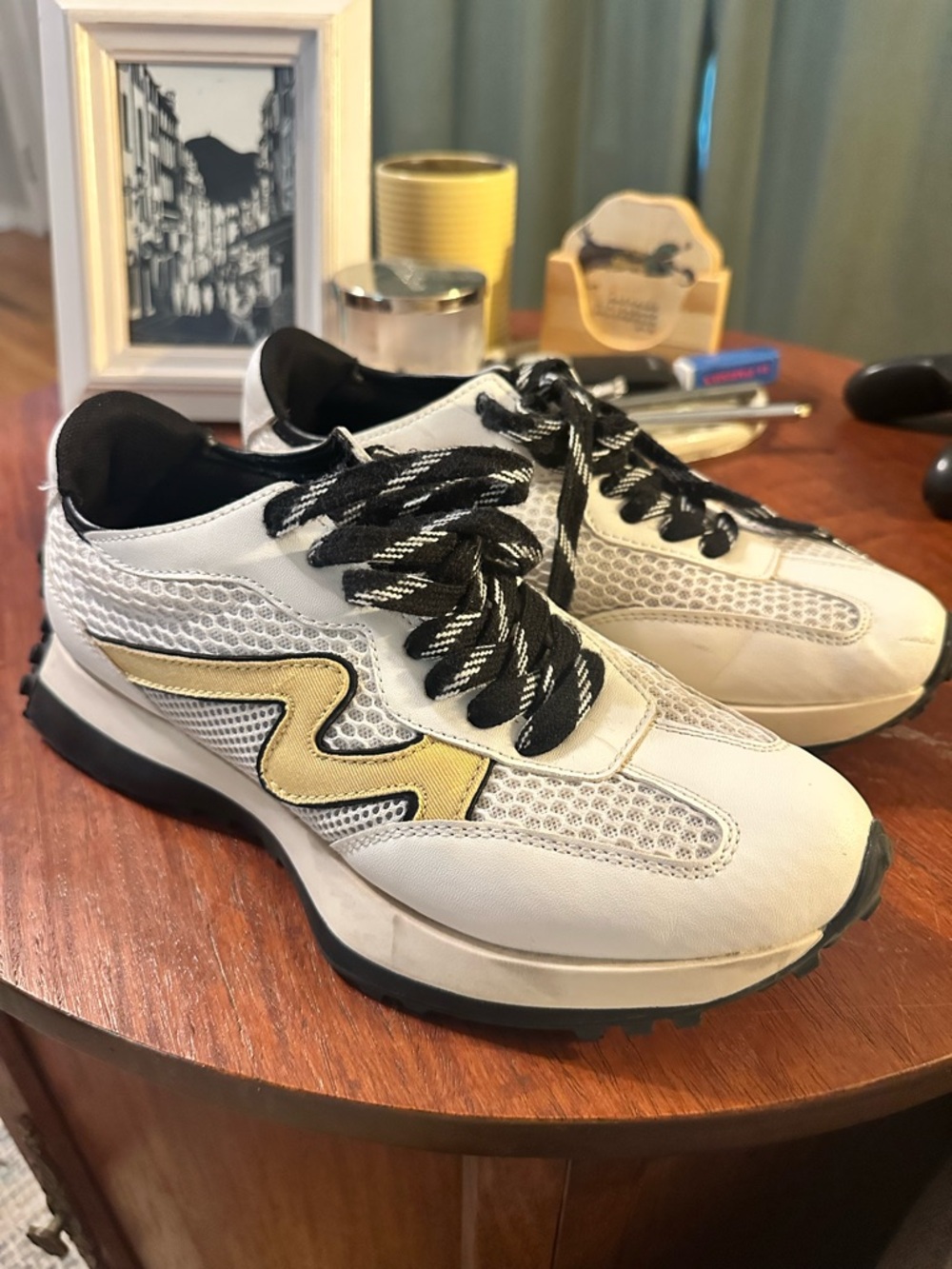 Steve Madden White and Yellow Mesh Sneakers